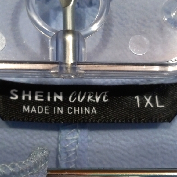 🧁B2G1🧁 SHEIN Pale Blue Long-Sleeve Lace Neck Bow Blouse - Picture 4 of 7